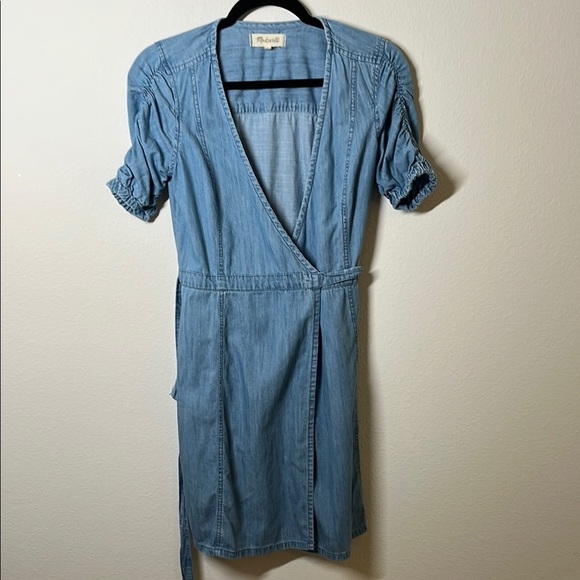 Madewell Denim Shirred-Sleeve Wrap Dress Elsworth Size XXS - Picture 3 of 6